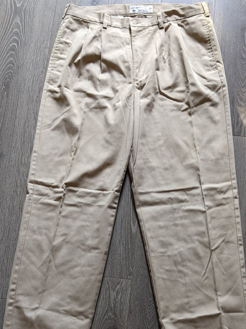 Vintage 90s Old Navy Khakis 38x34 Tan Beige Pleated Cuffed Chino Pants